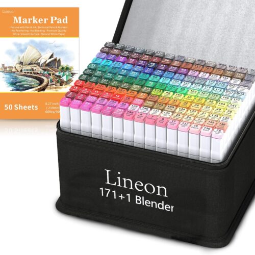 172 Colors Alcohol Based Dual Tip Art Markers, 171+1 Blender Permanent Marker Pens Plus 1 Marker Pad 1 Case Perfect for Kids Adult Artist Coloring Books Drawing Sketching and Card Making