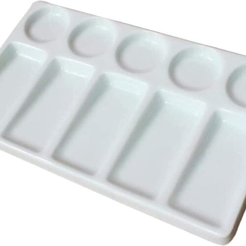 Ceramic Artist Paint Palette Tray - 10-Well Rectangular Shape Porcelain Leak Proof Painting Palette for Watercolor Gouache Painting Students or Art Studio