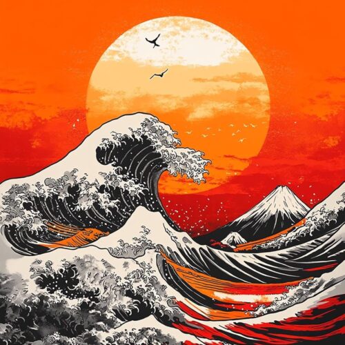 DIY Diamond Art Kits for Adults Sunset Waves, Full Drill Round Rhinestone Diamond Painting Kits for Adults, Cross Stitch Embroidery Canvas for Crafts Home Wall Decor 30x40cm