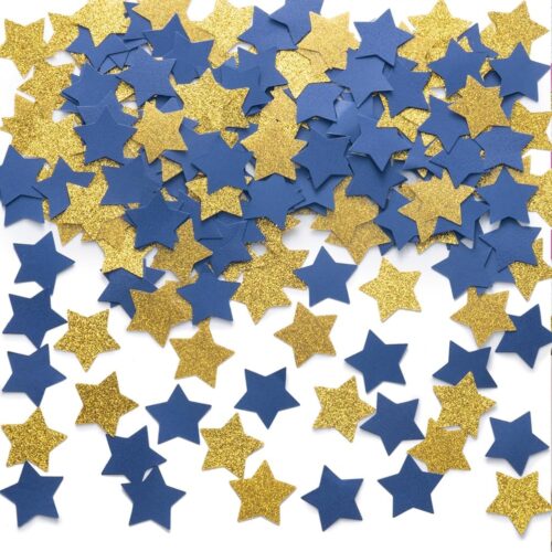 Gold and Blue Star Confetti Table Decoration for Birthday Graduation Retirement Bachelor Theme Party,1.2 inch in Diameter,200 Counts