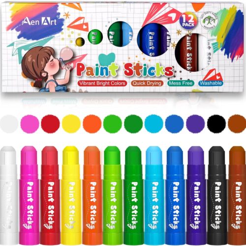 Paint Sticks, 12 Colors Solid Tempera Paint Sticks for Kids, Quick Drying Washable Paint for Toddlers and Kids