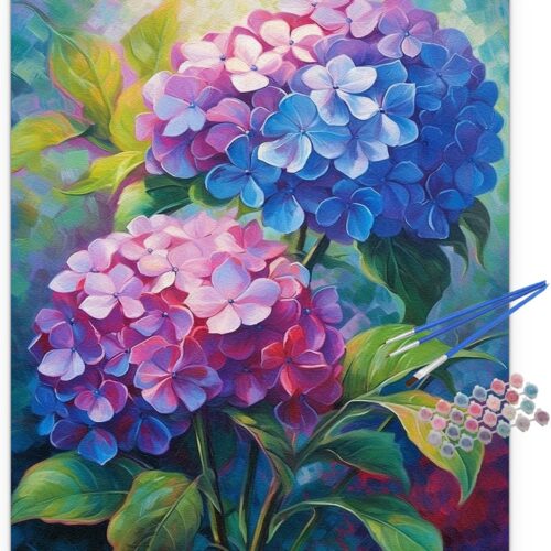 Hydrangea Paint by Numbers Kit for Adults,Purple Flower Adult Paint by Number Kits,DIY Acrylic Paint by Number on Canvas for Home Wall Decor 16X20 Inch