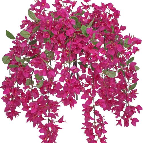Full Bougainvillea Artificial Flowers 3Pcs, 33.5" Long Stems Artificial Bougainvillea Flowers for Tall Vase, Pink Fake Hanging Flower Faux Hanging Flower for Home Room Garden Party Centerpiece Decor