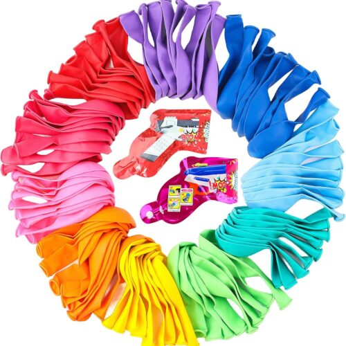 Colorful Balloons 100 PCS, Assorted Color 12 Inches Rainbow Latex Balloons with Bonus Confetti, 10 Bright Colors Party Balloons for Birthday, Wedding, Baby Shower, Decoration (Round-100)