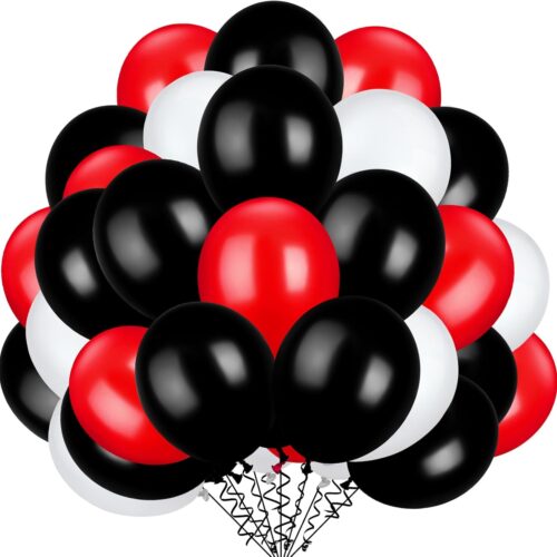 100 Pcs Red Black White Latex Balloons 13 Inch Colorful Round Balloons for Wedding Birthday Festival Racing Car Poker Card Party Decoration