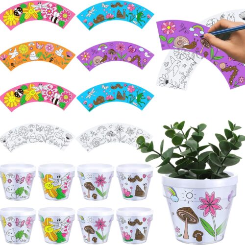12 Sets Mother's Day Flower Pot Crafts for Kids DIY Spring Gardening Pot Craft Kit Bulk Paint Your Own Flower Plant for Preschool Classroom Science Garden Activities