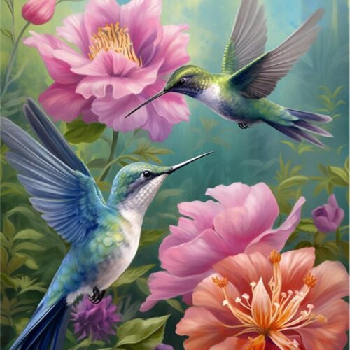 Diamond Painting Kits for Adults,Hummingbird 5D DIY Diamond Art Kits Full Round Drill,Flowers Diamond Dots Paintings with Diamonds Gem Art and Crafts for Home Decor 12x16inch