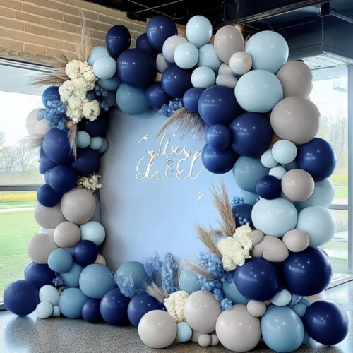 Navy Balloon Arch Kit - Double Stuffed Dusty Pastel Blue Garland Dark Light Blue Grey Latex Balloons for Baby Bridal Shower Birthday Wedding Graduation Party Decoration