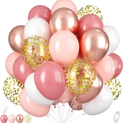 Dusty Pink Balloons, 55Pcs Blush Pink Party Balloon 12 Inch Metallic Rose Gold White Latex Balloon Retro Rose Gold Confetti Balloons for Birthday Party Wedding Baby Shower Bridal Shower