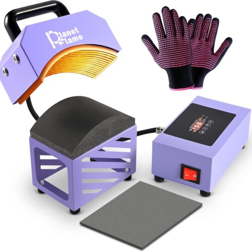 Hat Press, Mini Hat Press Heat Machine for Caps Hats with 5.4" * 3.1" Curved Teflon Coated Heat Plate & Safety Base for Heat Transfer Vinyl, Sublimation and DIY Projects, Purple