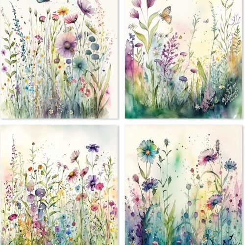 4 Pcs Diamond Art Kits DIY Painting for Adult Aesthetic Wall Diamond Crafts Aesthetic Room Decor Cute Painting Pictures 5d Craft Wall Decor for Home 10 x 11.8''(Wild Flower)
