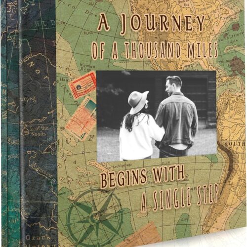Adventure Scrapbook Album with Metallic Pen Magnetic Self-Stick Page Scrapbook for 3x5 4x6 5x7 6x8 8x10 Hand Made DIY 40 Pages Albums, Printed Kraft Paper Cover Memory Book (Map with Window)