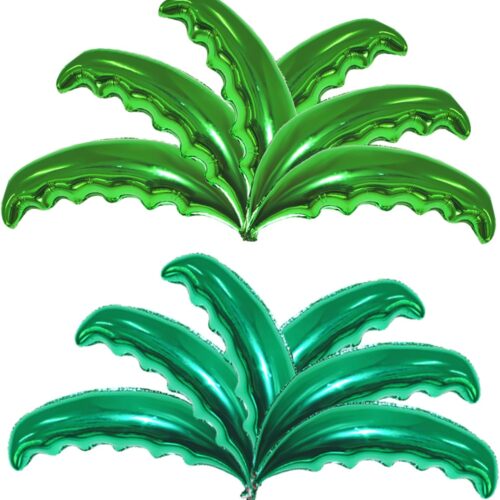 12 Pieces Large Palm Tree Leaves Balloons, Green Foil Mylar Coconut Tree Leaves Balloons for Birthday Baby Shower Decorations Hawaiian Luau Aloha Tropical Summer Beach Party Supplies