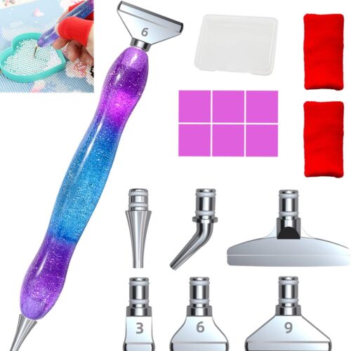 16pcs Silver Metal Tips Diamond Painting Pen Kits, 6pcs Stainless Steel Tips, 6 Glue Clays, 2 Finger Sleeves , 5D Diamond Painting Accessories Tools for DIY Craft, Comfort Grip and Faster Drilling