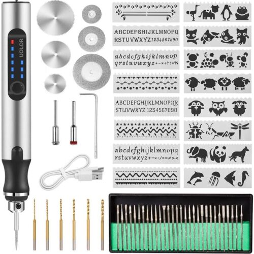 USB Rechargable Engraving Pen with 42 Bits, Mini Electric DIY Engraver Cordless Rotary Tools Portable Engraving Tool for Jewelry Wood Metal Stone Plastic Glass Etching