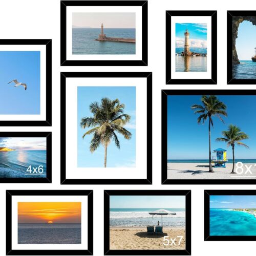 10 Packs Picture Frames Collage Wall Decor for Wall Hanging or Tabletop, 8x10, 5x7, 4x6 Multi Sizes Photo Frames, Collage Picture Frames for Family Wall Decor, Gallery Wall Frame Set, Black
