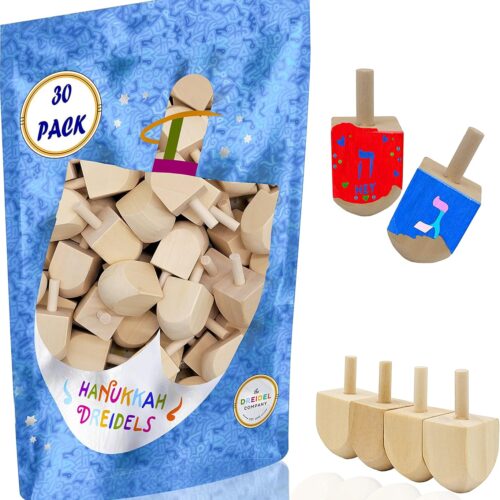 Hanukkah Wood Dreidels, Design Your Own Game, DIY Unfinished Natural Wooden Chanukkah Dreidels - 1.5" Inch (Pack of 30)
