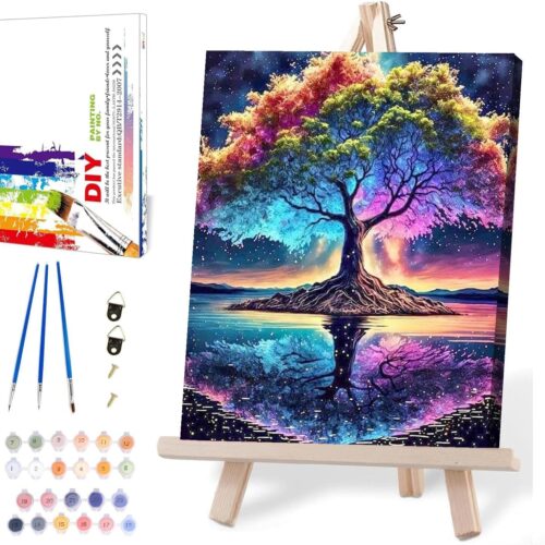 Tree of Life Paint by Numbers Kit for Adults Beginner with Wooden Framed,Adult Paint by Number Kits On Canvas,Adults' Paint-by-Number Kits DIY Oil Painting Kits for Gift Home Wall Decor 12x16 Inch