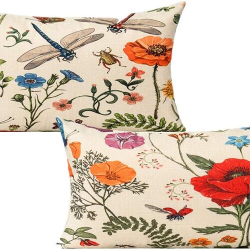 Lumbar 12x20 Throw Pillow Covers Set of 2 Outdoor Summer Spring Garden Flowers Farmhouse Décor Outside Furniture Bench Decorative Cushion Cases for Patio Sofa Couch Chair Bed