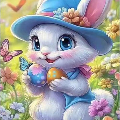 Easter Bunny Diamond Painting Kits,DIY Round Diamond Art Kits for Butterfly Cute Rabbit 5D Full Drill Diamond Dots Paint by Numbers Kit for Adults Home Wall Decor 12 X 16Inch