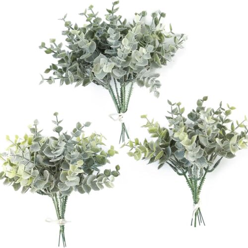 Artificial Flocked Eucalyptus Stems Faux Greenery Spray, 18pcs Best Filler Fake Plants for DIY Wedding Bouquet Centerpieces Arrangement