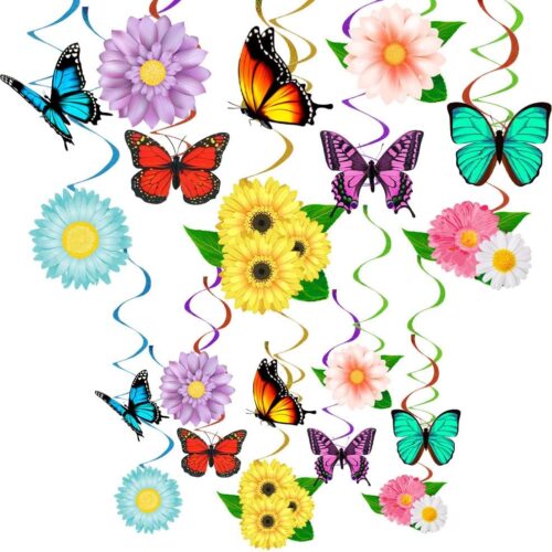 Flower Butterfly Birthday Party Decorations,30 Set Spring Summer Hanging Swirl Ceiling Decor for Classroom Office Garden Seasonal Decorations
