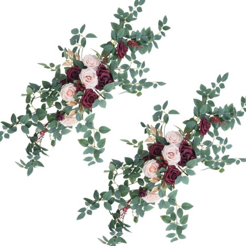 2pcs Artificial Flower Garland Floral Swags Centerpieces Wedding Arch Flower Greenery Arrangements for Wedding Backdrop Ceremony Reception Arch Flowers Sweetheart Table Decor