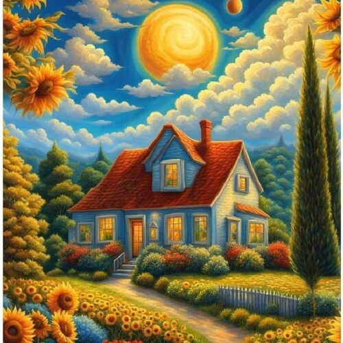 Landscape Paint by Numbers Kit for Adults, Spring Scenery Paint by Number on Canvas Without Frame, DIY Sunflower Oil Painting for Home Wall Decor(16x20inch)
