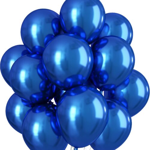Chrome Blue Balloons 12 Inch, Double-Layered Metallic Royal Blue Balloons, Shiny Thick Chrome Metallic Dark Blue Latex Helium Balloons for Boys Men Birthday Graduation Party Decoration Supplies