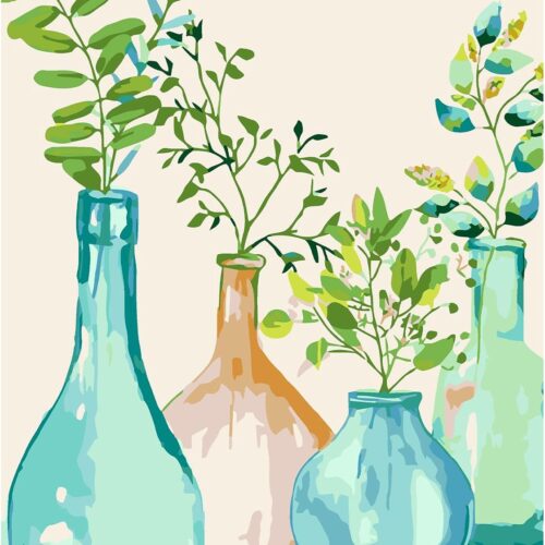 Glass Vase Paint by Numbers Kit for Adults, Greenery Acrylic Paint by Numbers for Adults Beginner, DIY Craft Supplies Oil Painting Kits for Home Wall Decor 12x16 inch (No Frame)