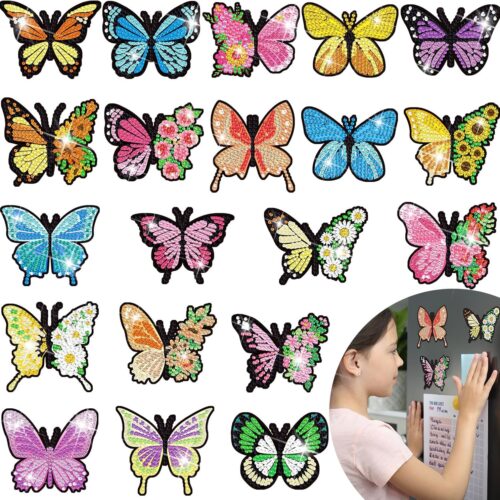 20 Pcs Butterfly Diamond Painting Magnets Butterfly Diamond Art Stickers Refrigerator Painting Kits for Christmas Fridge Stickers(Butterfly)