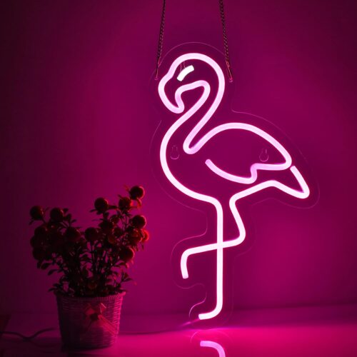 Flamingo Neon Sign for Wall Décor with Dimmable Switch LED Neon Signs Bedroom Home Room Beer Bar Neon Light Sign Hotel Party Club Office Art Lights(Pink+White)