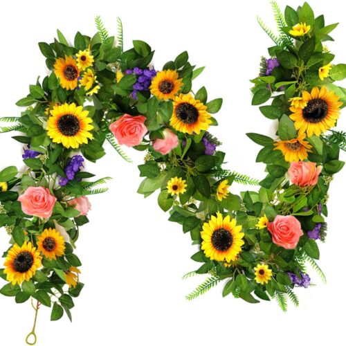 Sunflower Garland, Faux Flower Garland, Sunflower Decor for Wedding, Hanging Vines for Anniversary Wedding Birthday Christmas Wall Arch Decor
