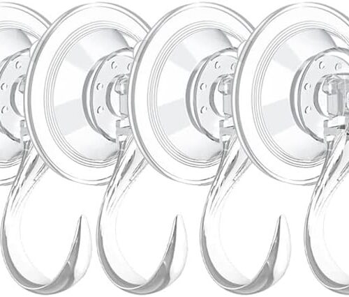 4 pack Suction Cup Heavy-Duty Hook，Large Clear Reusable Wreath Vacuum Hook，use for Windows Tiles Glass Smooth Doors and Mirrors to Hang Bags Coats Umbrellas kitchenware and Christmas Wreaths