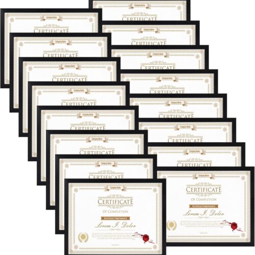 16 Pack 8.5x11 Certificate Picture Frames, Multi 8.5 by 11 Photo Frame Bulk for Document Award, Wall Hanging or Tabletop Display, Black