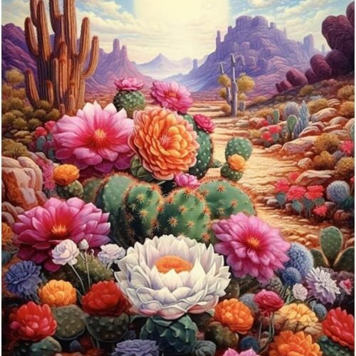 Diamond Painting Kits for Adults, 5D DIY Diamond Art Kits for Beginners, Full Drill Diamond Painting Kits for Home Wall Decor, Desert Cactus Flowers, 12x16 Inch