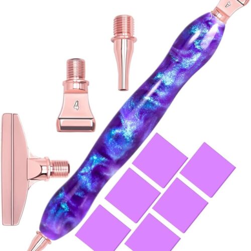Diamond Painting Art Drill Pen Kit with Screw Steel Rose Metal Tip Nibs Placers Tool Accessories, Ergonomic Diamond Art Pen for 5D Diamond Paint Bead Dot GalaxyPurple