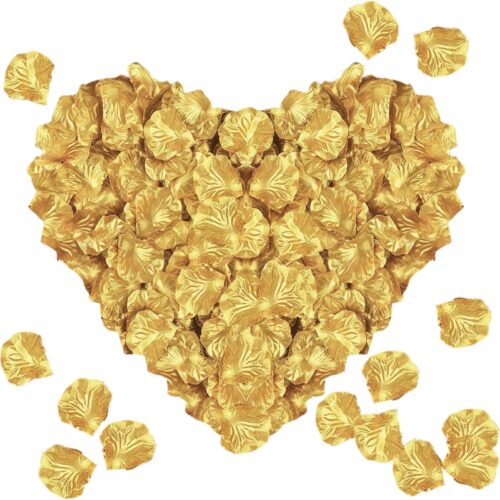 300PCS Gold Artificial Silk Rose Petals Fake Rose Flower Petals for Valentines Romantic Night Wedding Proposal Anniversary Party Decorations(Gold)