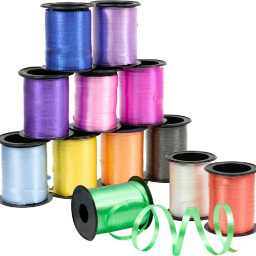12 Curling Ribbon Balloon String Assortment, 12 Crimped Rolls Assorted Vivid Colors, 3/16" Ribbon x 60 Ft per Roll for Balloon Band Tie, Art Crafts, Gift Wrapping, Florists
