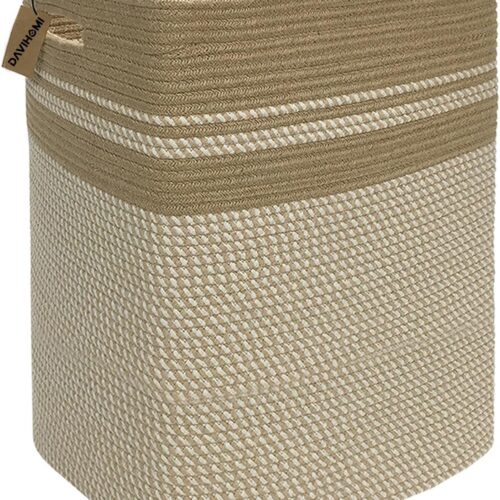 Laundry Hamper, Laundry Basket, Collapsible Cotton Rope Basket, Tall Woven Storage Basket for Blankets,Clothes, Living Room-16x13x22inch（Light Brown）