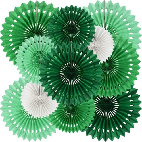 Green White Party Decoration Hanging Honeycomb Round Paper Fans Kit for Theme Birthday Baby Shower Summer Forest Patrick's Irish Backdrop Party Supplies（11packs）