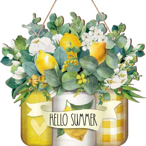 Welcome Wooden Sign for Front Door Wooden Hanger Summer Door Sign Wood Spring Hanging Decorations Farmhouse Porch Decor for Outdoor Housewarming Gift(Fresh)
