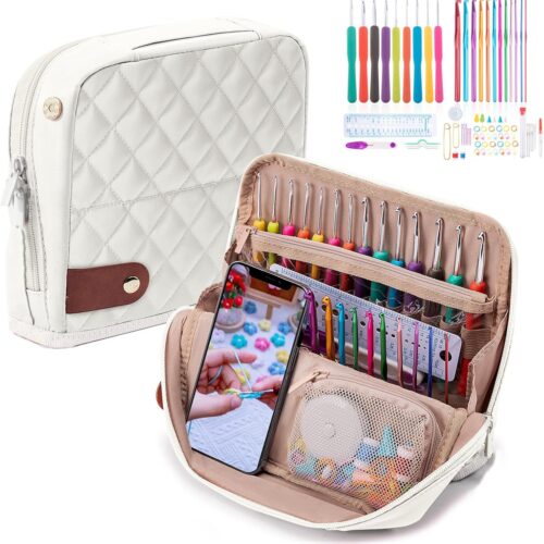 82Pcs Crochet Hook Set with Storage Case - Stand Up Crochet Hook Case with 20 Size Crochet Hooks & needles, Crochet Accessories - Crochet Needles Set for Crochet Lovers, Crochet Kit for Beginners