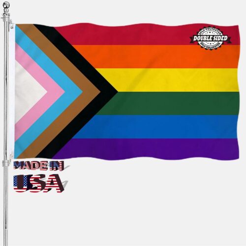 Progress Pride Flag 3x5 Double Sided Outdoor Rainbow LGBT Flags Banner Heavy Duty 210D Polyester Material Gay Flag with 2 Metal Grommets