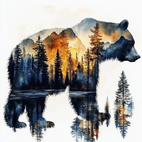 Diamond Art Kits Bear Abstract Diamond Painting for Adults, 5D Round Full Drill, Landscape Diamond Dots Mosaic Painting for Beginner, DIY Gems Art Craft for Home Wall Decor 30x30cm