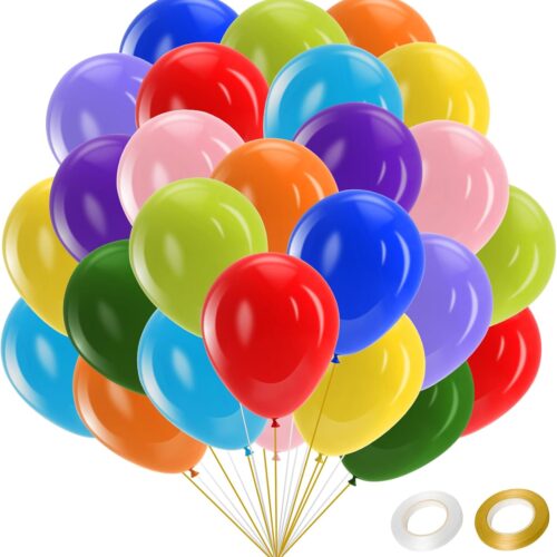 Colorful Balloons, 100 PCS 12 inch Assorted Rainbow Latex Balloons, Bright Color Balloons for Birthday Baby Shower Wedding Party Decorations