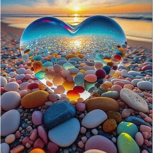 Paint by Numbers Kit for Adults Beach Sunset, Acrylic Adult Paint by Number Sunset with Crystal Heart 16x20inch for Home Wall Decor