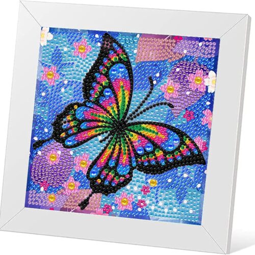 Butterfly Diamond Art Kits for Kids with Frame, Butterflies Gem Art for Kids Ages 4-8-12, Easy Diamond Painting Kit with Beautiful Package for Gift Home Wall Decor(7x7inch)