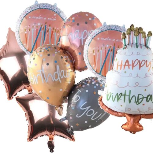 6PCS Big Happy Birthday Balloon Foil Inflated Mylar Balloons Rose Gold Birthday Party Decoration Kit for Party Decoration Supplies