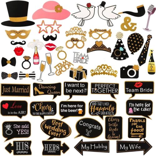 60Pcs Wedding Photo Booth Props, Wedding Props for Photos Bachelorette Props Photo Booth Wedding Booth Photo Props for Wedding Shower Party Decorations